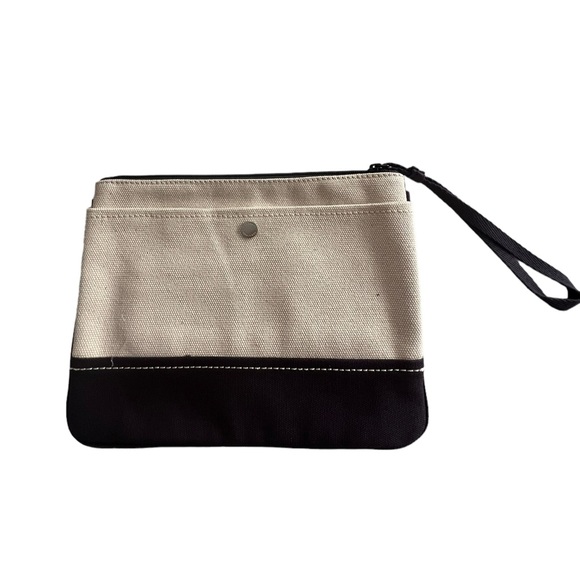 Lands’ End Medium Navy & Natural Zipper Canvas Pouch Wristlet NEW - Picture 2 of 6